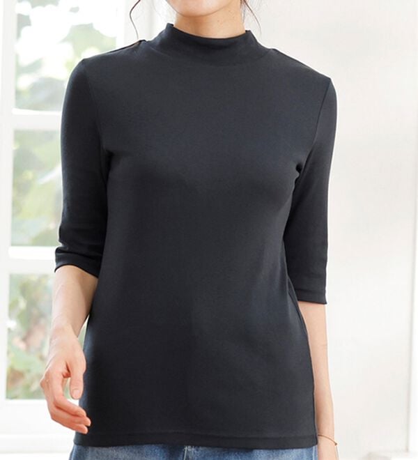 LAVIENNE（ラヴィエンヌ）の「＜カラフルコットン＞綿１００％ハイネックプルオーバー（５分袖）（肌着・インナーウェア）」｜詳細画像