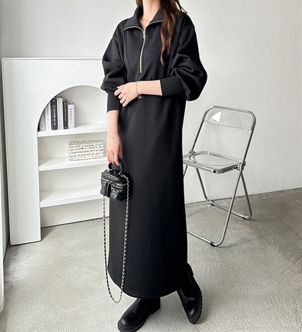 GeeRA（ジーラ）の「ハーフジップハイネック裏起毛ワンピース（カットソーワンピース）」｜詳細画像