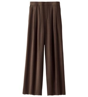 BELLUNA（ベルーナ）の「麻調素材タック使いワイドパンツ（ワイドパンツ・ガウチョ）」｜ブラウン