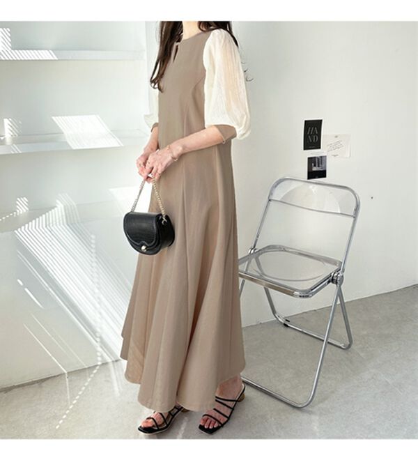 GeeRA（ジーラ）の「袖楊柳シアー美ラインワンピース（カットソーワンピース）」｜詳細画像