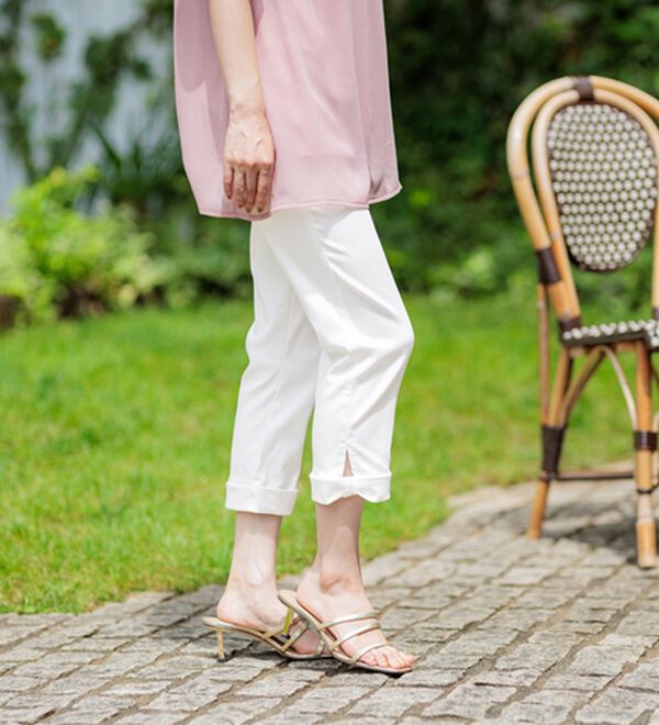 BELLUNA（ベルーナ）の「ヒンヤリ&times;サラリ速乾！綿サテンストレッチ裾リボンクロップドパンツ（クロップドパンツ）」｜詳細画像