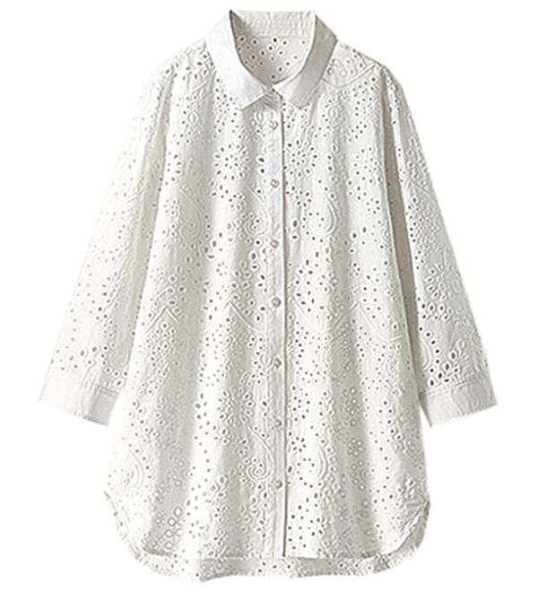 BELLUNA（ベルーナ）の「花柄レース刺しゅうシャツチュニック（チュニック）」｜詳細画像