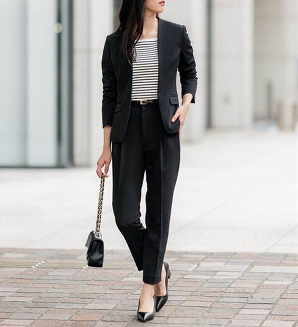 GeeRA（ジーラ）の「【ジャケット+パンツ】洗濯機で洗えるのびのび！ストレッチカットソーセットアップスーツ（パンツスーツ）」｜詳細画像