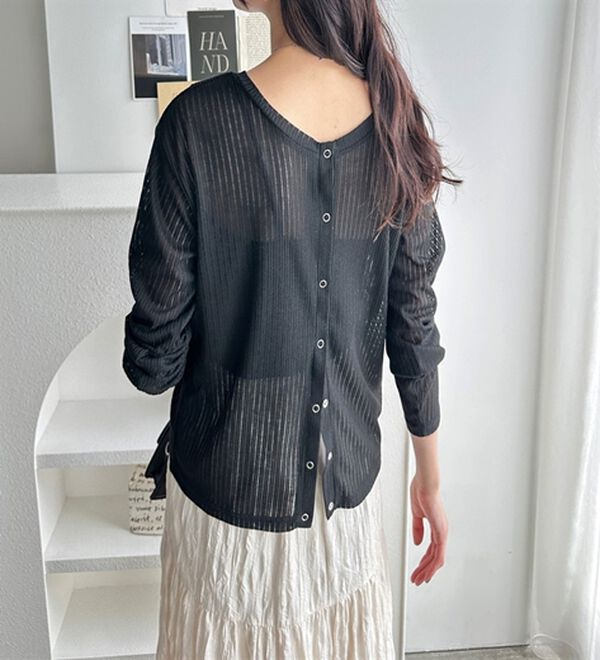 GeeRA（ジーラ）の「カーデにもなる前後２ＷＡＹシアーリブトップス（カットソー）」｜詳細画像