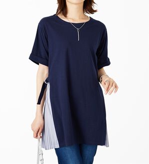 BELLUNA（ベルーナ）の「【店舗・ネット限定】ベルト使いサイドプリーツ切替チュニック（チュニック）」｜ネイビー系