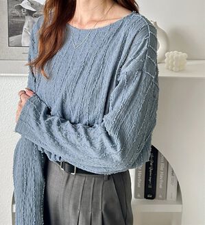 GeeRA（ジーラ）の「シャギージャカードボートネックカットソー（カットソー）」｜ブルー