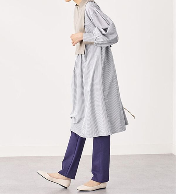 BELLUNA（ベルーナ）の「ハーフジップ使いストライプ切替ワンピース（チュニック）」｜詳細画像