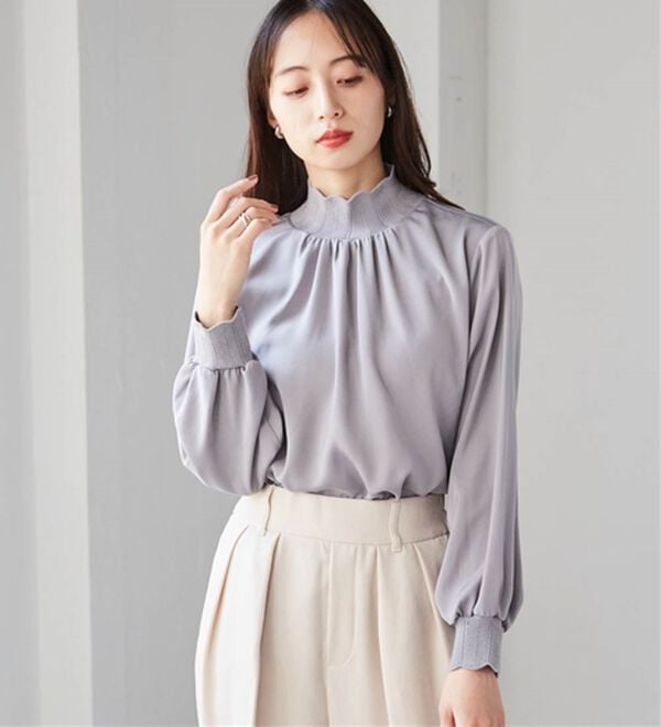 RANAN（ラナン）の「スカラップリブニット使いブラウス（ブラウス）」｜詳細画像