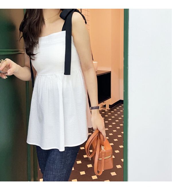 GeeRA（ジーラ）の「バイカラーぽこぽこリボンビスチェ（ブラウス）」｜詳細画像