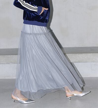 RANAN（ラナン）の「ふわっと可愛いフリルギャザーチュールスカート（ロングスカート）」