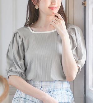 alotta（アロッタ）の「テレコリブ素材配色パイピングカットソー（カットソー）」｜詳細画像