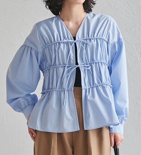 RANAN（ラナン）の「フロントリボンギャザーシャツ（シャツ）」｜詳細画像