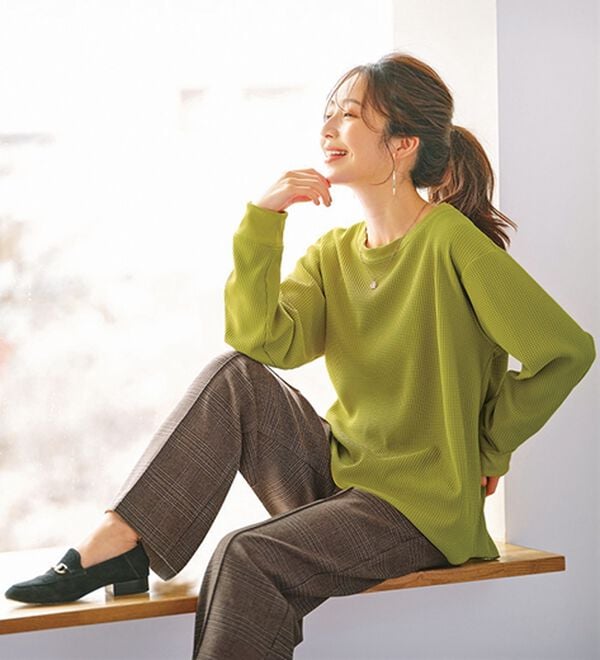 BELLUNA（ベルーナ）の「《快適Ｌａｂ．》 乾きやすい！ドライワッフルプルオーバー（カットソー）」｜詳細画像