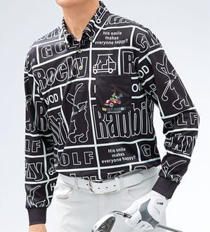 「＜ロッキーラビット＞総柄プリントデザインポロシャツ（メンズポロシャツ）」｜詳細画像