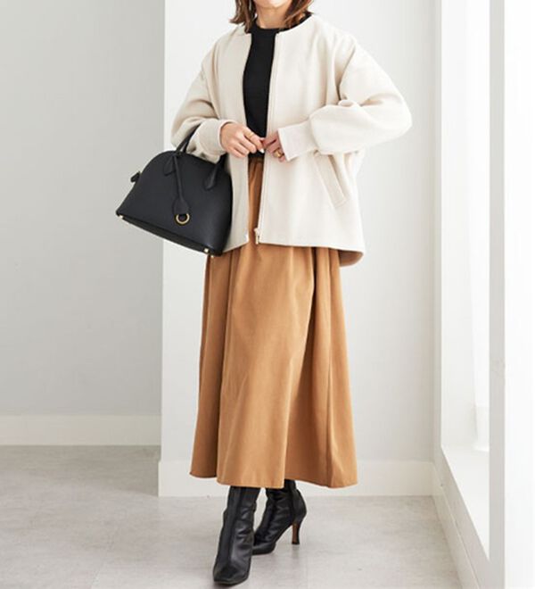 BELLUNA（ベルーナ）の「【ｍａｋｏさんコラボ】ウール調ノーカラーブルゾン（ブルゾン）」｜詳細画像