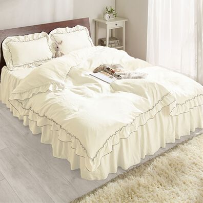 iellio（イエリオ）の「大人かわいいダブルフリル付布団カバーリング＜掛け布団カバー・ボックスシーツ・枕カバー・ずれにくい・オールシーズン・淡色＞（敷布団カバー・シーツ）」