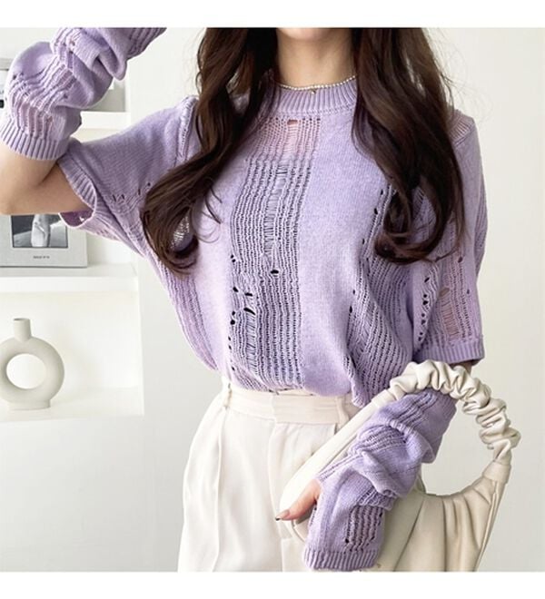 GeeRA（ジーラ）の「透かし編アームウォーマー付ニット（ニット・セーター）」｜詳細画像