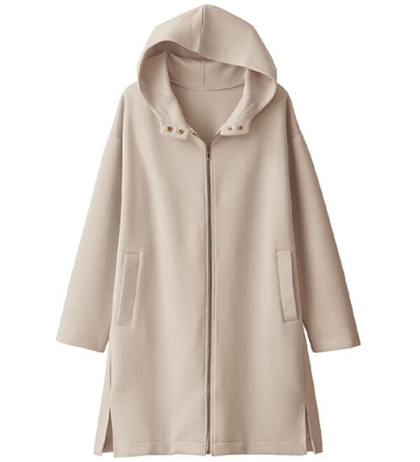 BELLUNA（ベルーナ）の「衿デザインツイルロングパーカー（パーカー）」｜オフベージュ