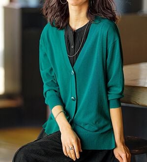 BELLUNA（ベルーナ）の「シアー素材Ｖネックデザインカーディガン（ニットカーディガン）」｜詳細画像