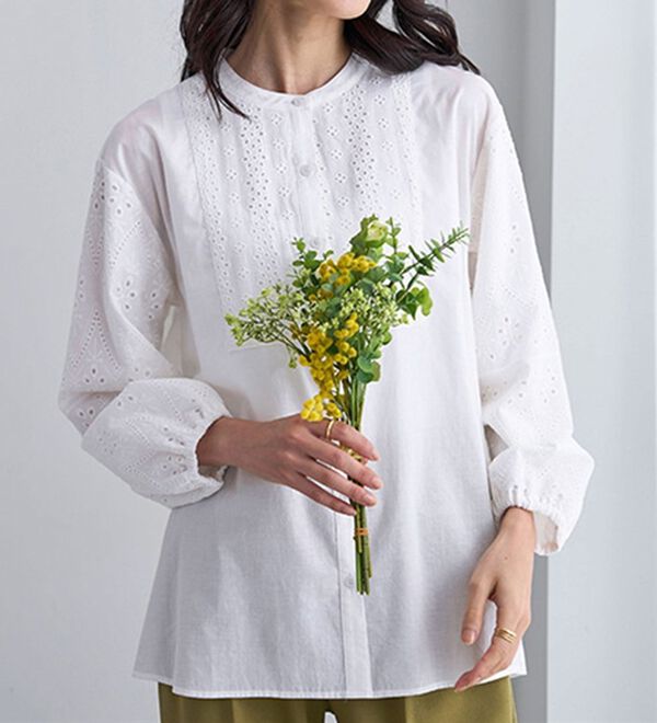 BELLUNA（ベルーナ）の「綿１００％レース切替デザインブラウス（ブラウス）」｜詳細画像