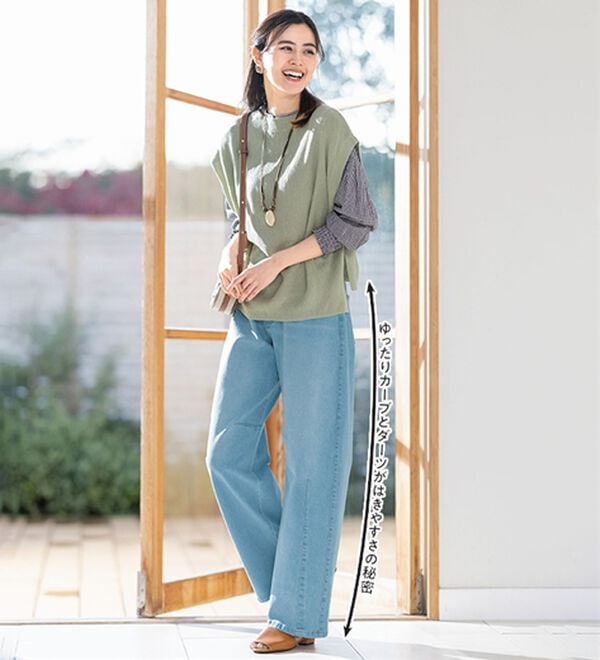 ルフラン（ルフラン）の「旬顔で楽ちん。カーブデニムパンツ（フルレングスパンツ）」｜詳細画像