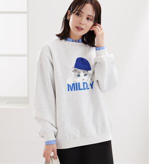 BELLUNA（ベルーナ）の「ニット帽ネコ裏起毛プルオーバー（カットソー）」｜アイボリー