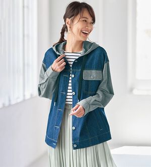 BELLUNA（ベルーナ）の「フード重ね着風Ｇジャン（ブルゾン）」｜ブルー系