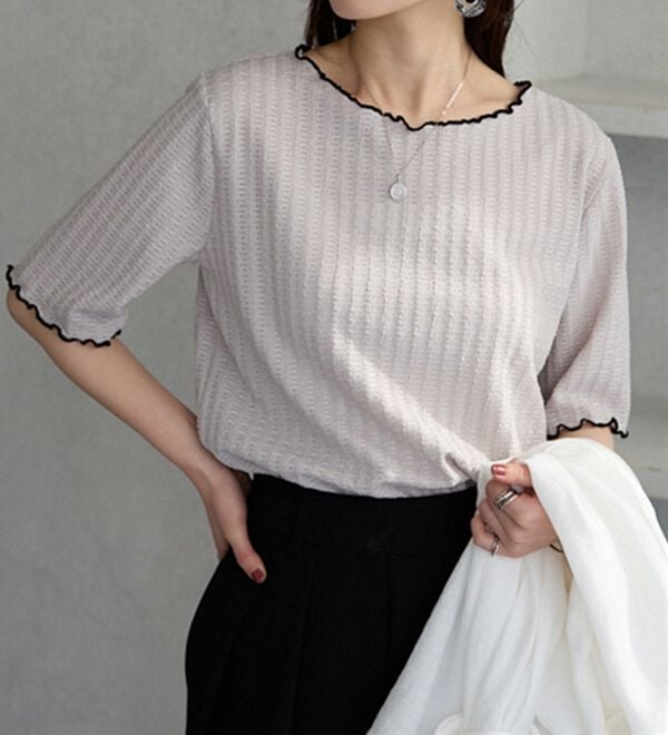 GeeRA（ジーラ）の「配色メロー５分袖表面感カットソー（カットソー）」｜詳細画像