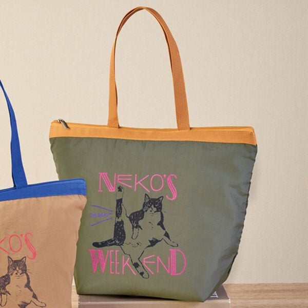 「ねこの保冷バッグ（エコバッグ・保冷保温バッグ）」｜カーキ