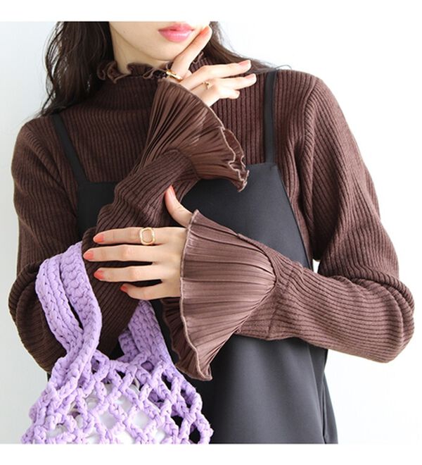 GeeRA（ジーラ）の「プリーツ付ハイネックリブニットトップス（ニット・セーター）」｜詳細画像