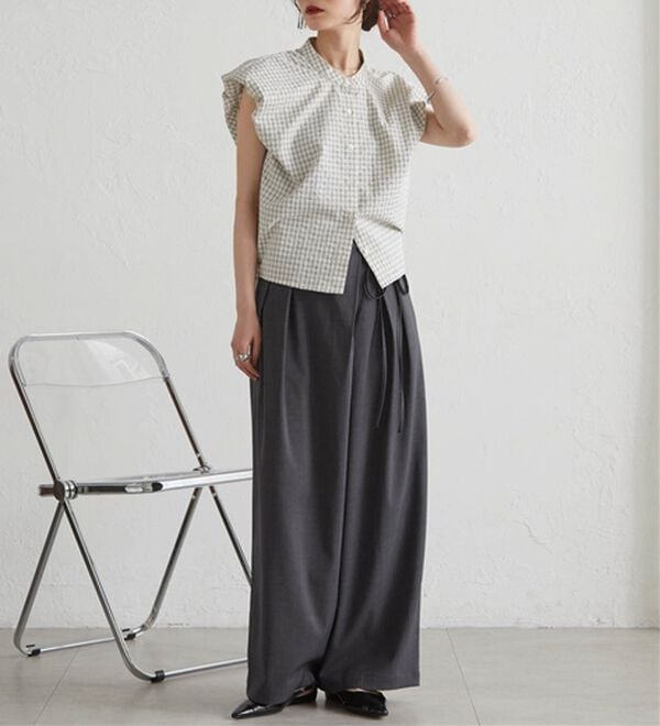 RANAN（ラナン）の「麻調2タックラップリボンパンツ（フルレングスパンツ）」｜詳細画像