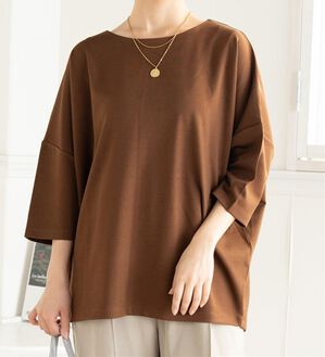 A HAPPY MARILYN（アハッピーマリリン）の「【Ｌ～６Ｌ／選べる袖丈】大人の今どきベーシック！ポンチ素材トップス（Tシャツ）」｜ブラウン