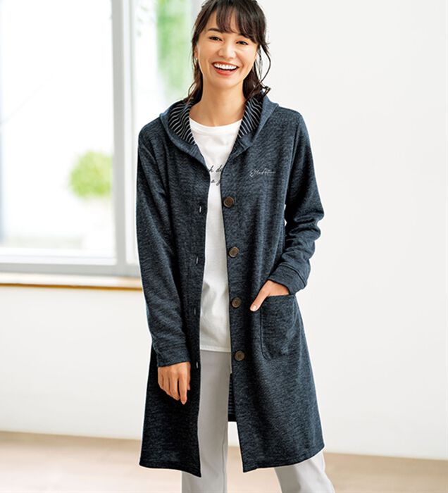 16秋冬新作ボーダー柄ミニ裏毛ライナーつきフードブルゾン150M