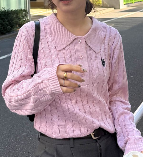 RANAN（ラナン）の「＜Ｕ．Ｓ．Ｐ＞刺繍長袖ケーブルポロニット（ニット・セーター）」｜詳細画像