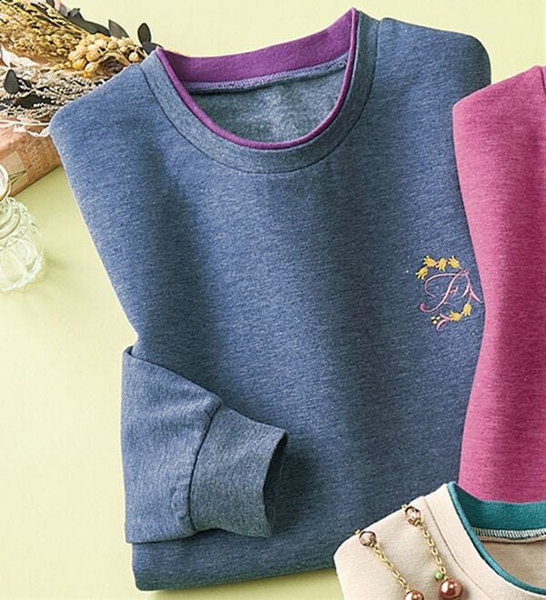 ルフラン（ルフラン）の「選べる！あったか配色ロングプルオーバー（カットソー）」｜ネイビー