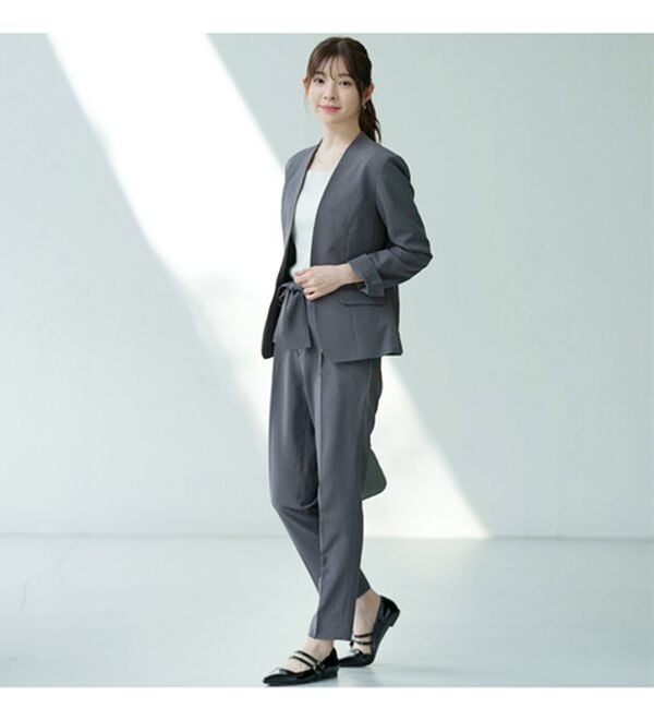 GeeRA（ジーラ）の「【2点セット】選べるボトム！洗えて型くずれしないノーカラージャケットパンツスーツセット（パンツスーツ）」｜詳細画像
