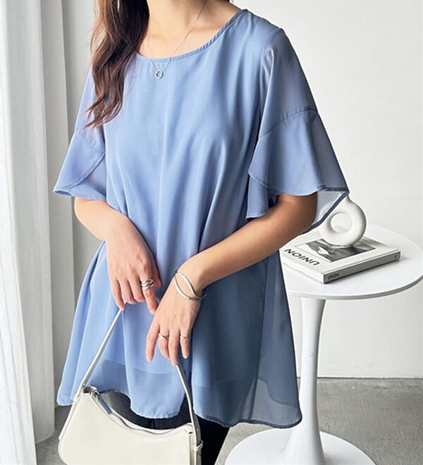 GeeRA（ジーラ）の「【接触冷感】異素材シフォンレイヤードチュニック（チュニック）」｜詳細画像