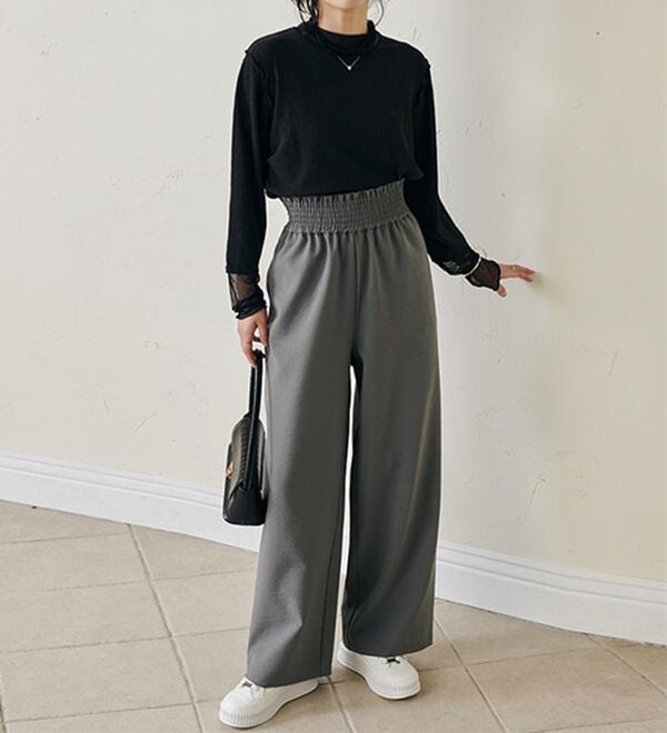 RANAN（ラナン）の「ウエストシャーリングギャザーパンツ（ワイドパンツ・ガウチョ）」｜詳細画像