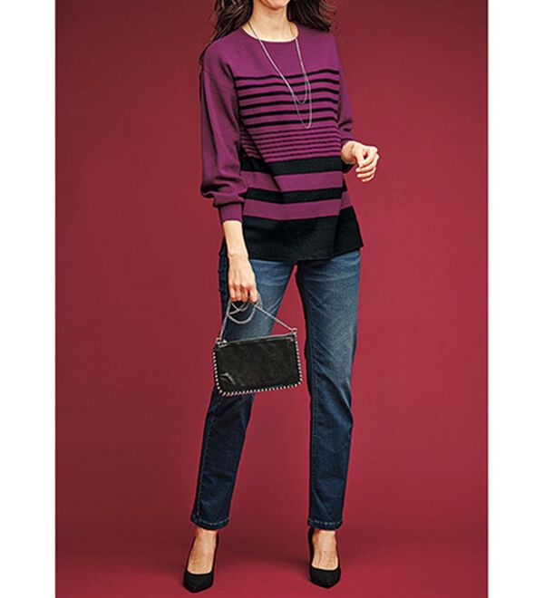 BELLUNA（ベルーナ）の「ランダムボーダー柄ニットプルオーバー（ニット・セーター）」｜詳細画像