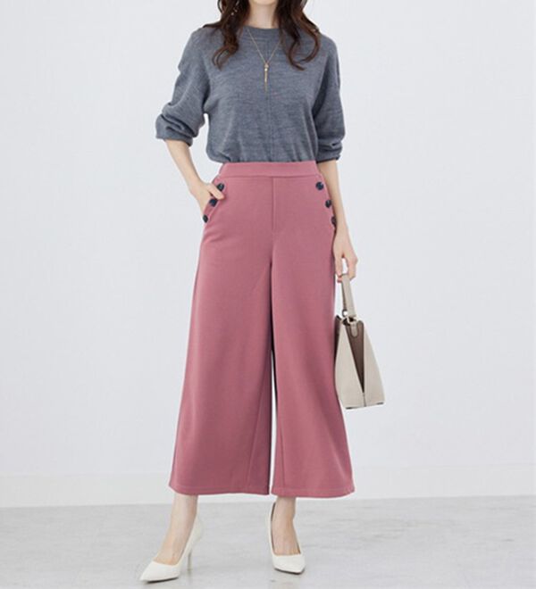 BELLUNA（ベルーナ）の「ジョーゼット素材釦使いワイドパンツ（その他パンツ）」｜詳細画像