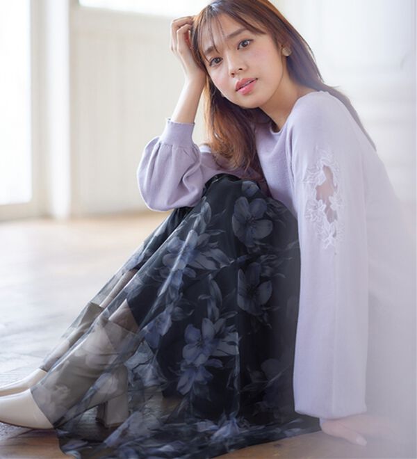 alotta（アロッタ）の「チュール花柄プリントスカート（ロングスカート）」｜詳細画像