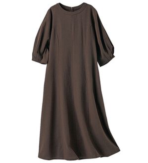 BELLUNA（ベルーナ）の「リネンブレンドランタンスリーブワンピース（シャツワンピース）」｜ダークブラウン