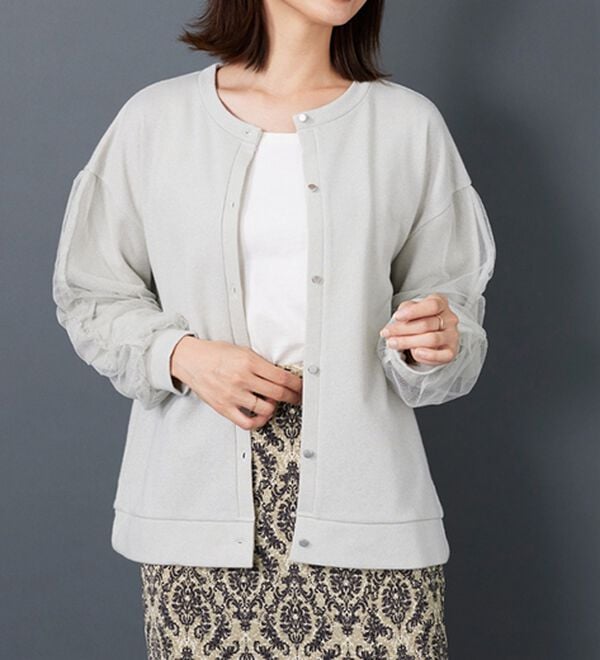 BELLUNA（ベルーナ）の「ラメ調袖チュールデザインカーディガン（その他カーディガン）」｜詳細画像