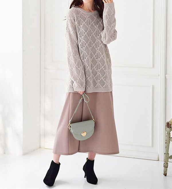 BELLUNA（ベルーナ）の「リーフ柄透かし編ニットチュニック（チュニック）」｜詳細画像