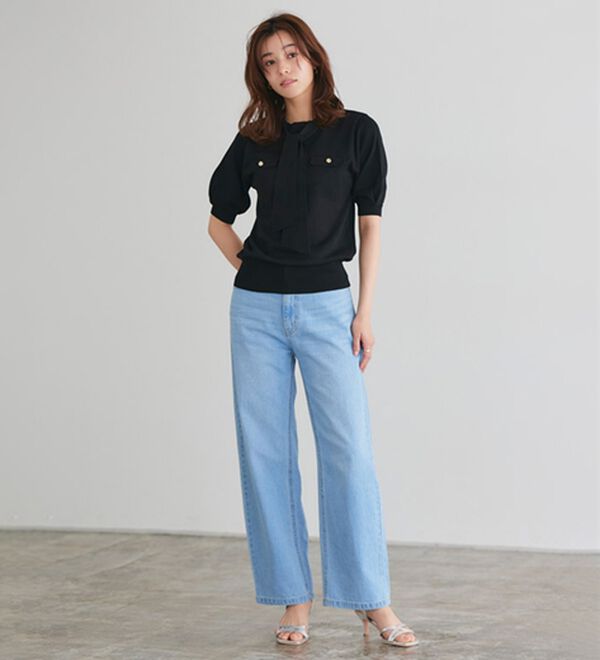 Pierrot（ピエロ）の「リネンタッチボウタイポケットニット（ニット・セーター）」｜詳細画像