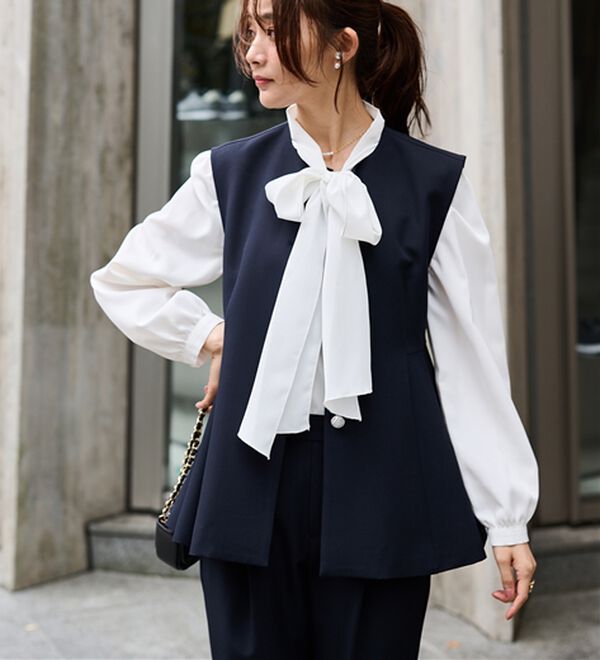 RANAN（ラナン）の「【２点セット】防シワ！ペプラムベストセットアップ（パンツスーツ）」｜詳細画像