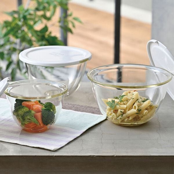 「ハリオ　レンジフタ付耐熱ガラス製ボウル３個セット（その他キッチン用品）」｜1