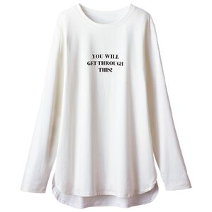 BELLUNA（ベルーナ）の「キレイ見え綿１００％素材プリントプルオーバー（カットソー）」｜オフ白