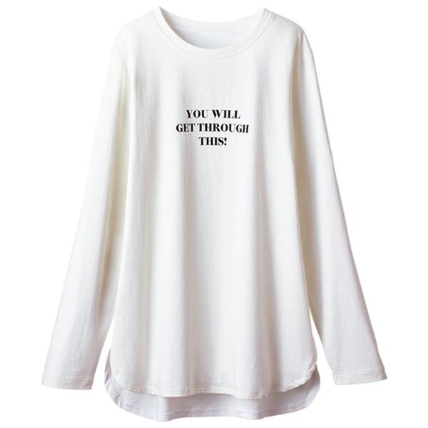 BELLUNA（ベルーナ）の「キレイ見え綿１００％素材プリントプルオーバー（カットソー）」｜オフ白