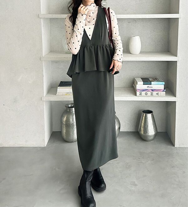 GeeRA（ジーラ）の「楽ちん！ペプラムジャンパースカート（ジャンパースカート）」｜詳細画像